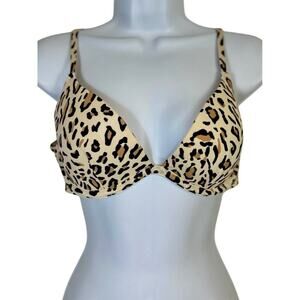 Shade & Shore Leopard Print Padded Tie-Back Bikini Top Size 34C Nylon/Spandex